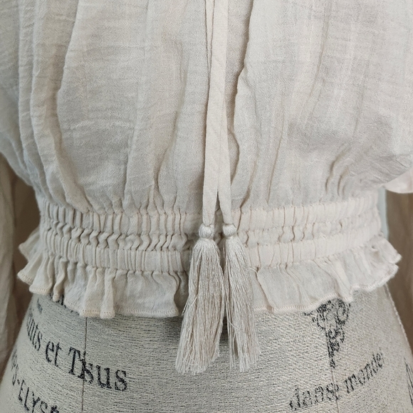 Spell Harmony Crochet Crop Peasant Blouse - Picture 3 of 15